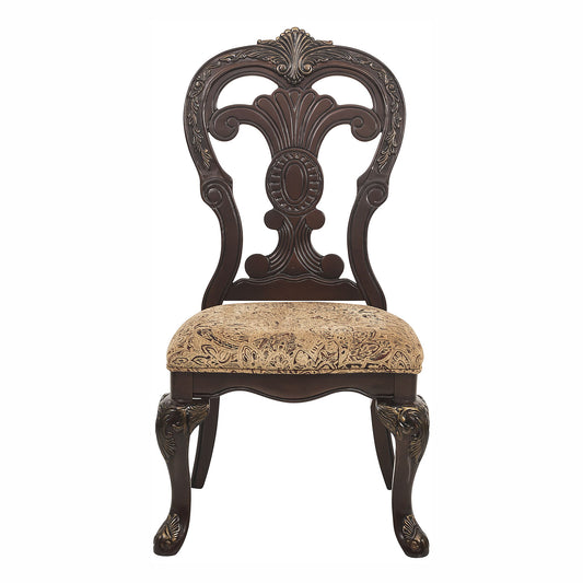 Elegant Style Beautiful Side Chairs 2 Piece Set Cherry With Tipping Fabric Upholstered Traditional Dining Furniture - Cherry