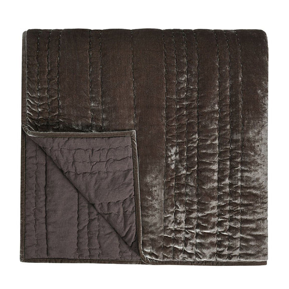 Dark brown quilted square sham with stitched panel design and hidden inner flap