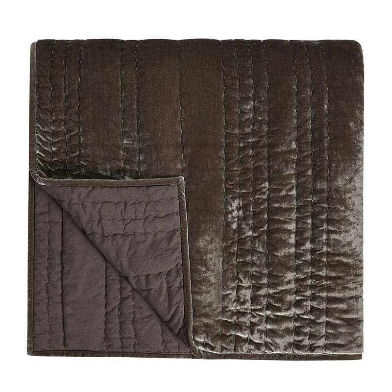 Dark brown quilted square sham with stitched panel design and hidden inner flap