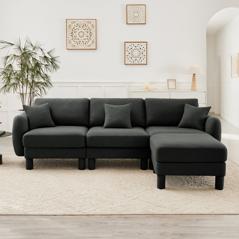 3-Seater L-Shaped Boucle Sectional Sofa - Dark Gray Boucle