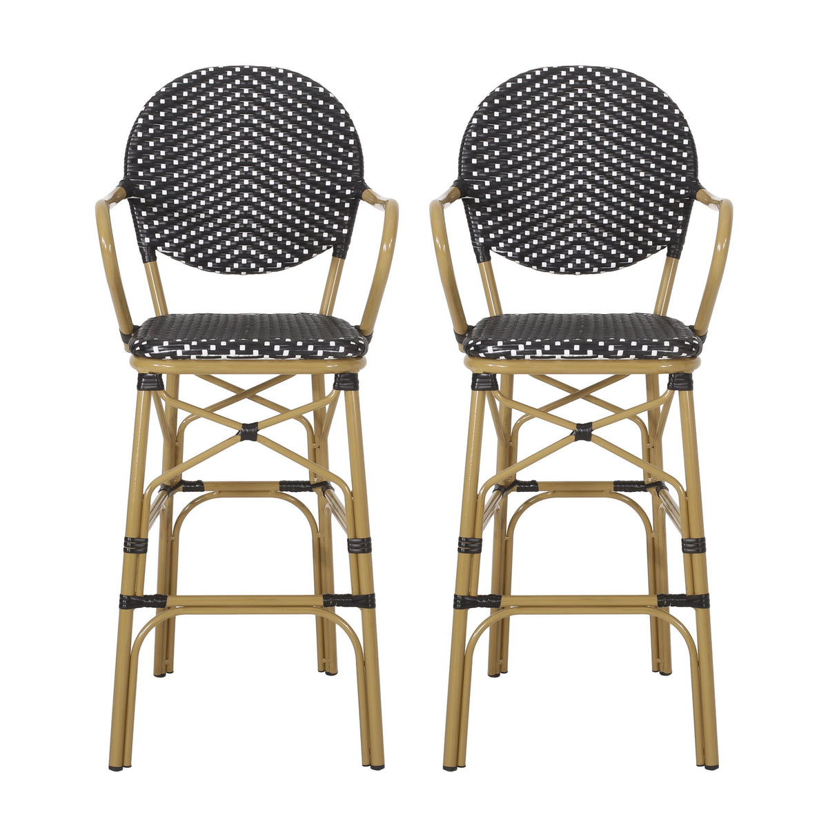 Outdoor Wicker And Aluminum French Barstools (Set of 2)