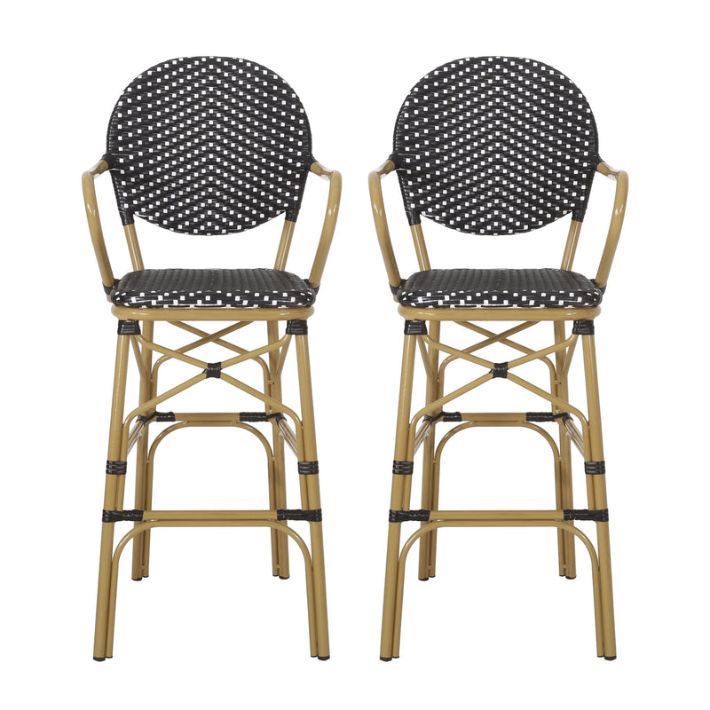 Outdoor Wicker And Aluminum French Barstools (Set of 2)