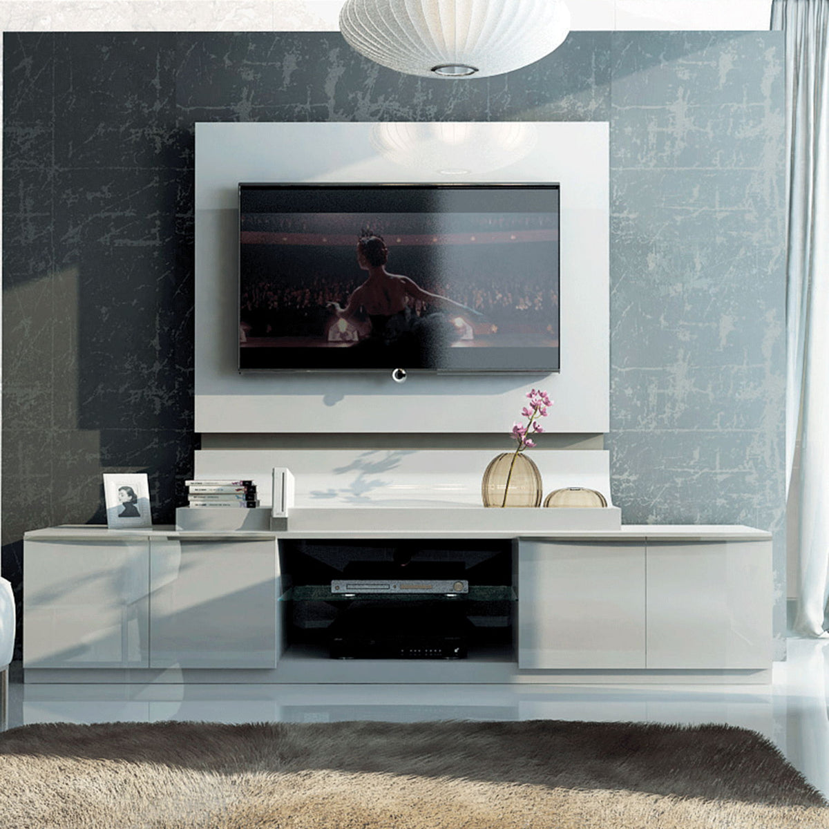 Granada - TV Base With Panel - White