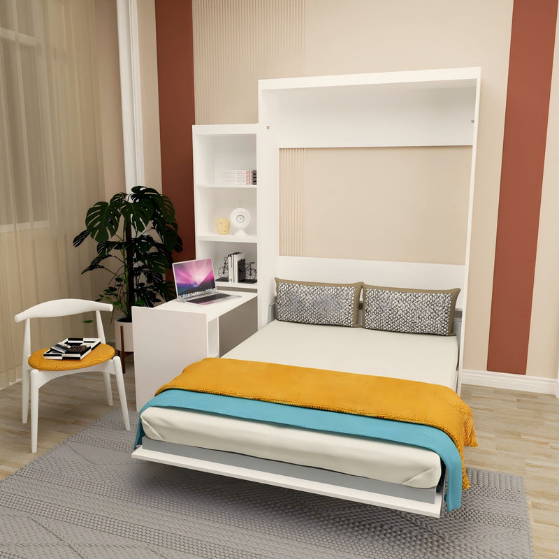 Morden Deisgn Vertical Murphy Bed With Shelf And Drawers For Bedroom Or Guestroom Wall Bed Space Saving Hidden Bed With New Style Gas Struts