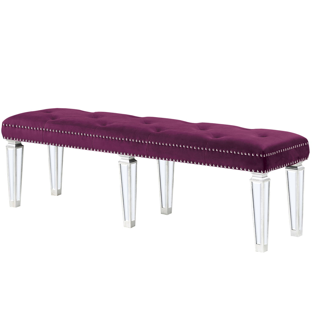 Varian - Velvet Mirrored Bench - Burgundy