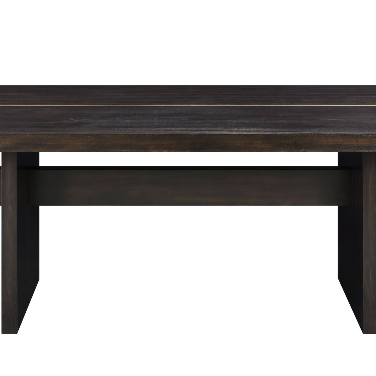 Dark espresso dining table with thick legs and slatted top