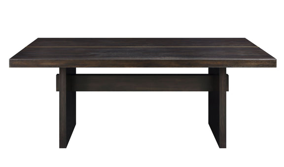 Dark espresso dining table with thick legs and slatted top