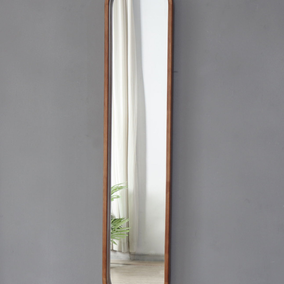 Decorative Rubber Frame Mirror With Elongated Oval Frame - Brown