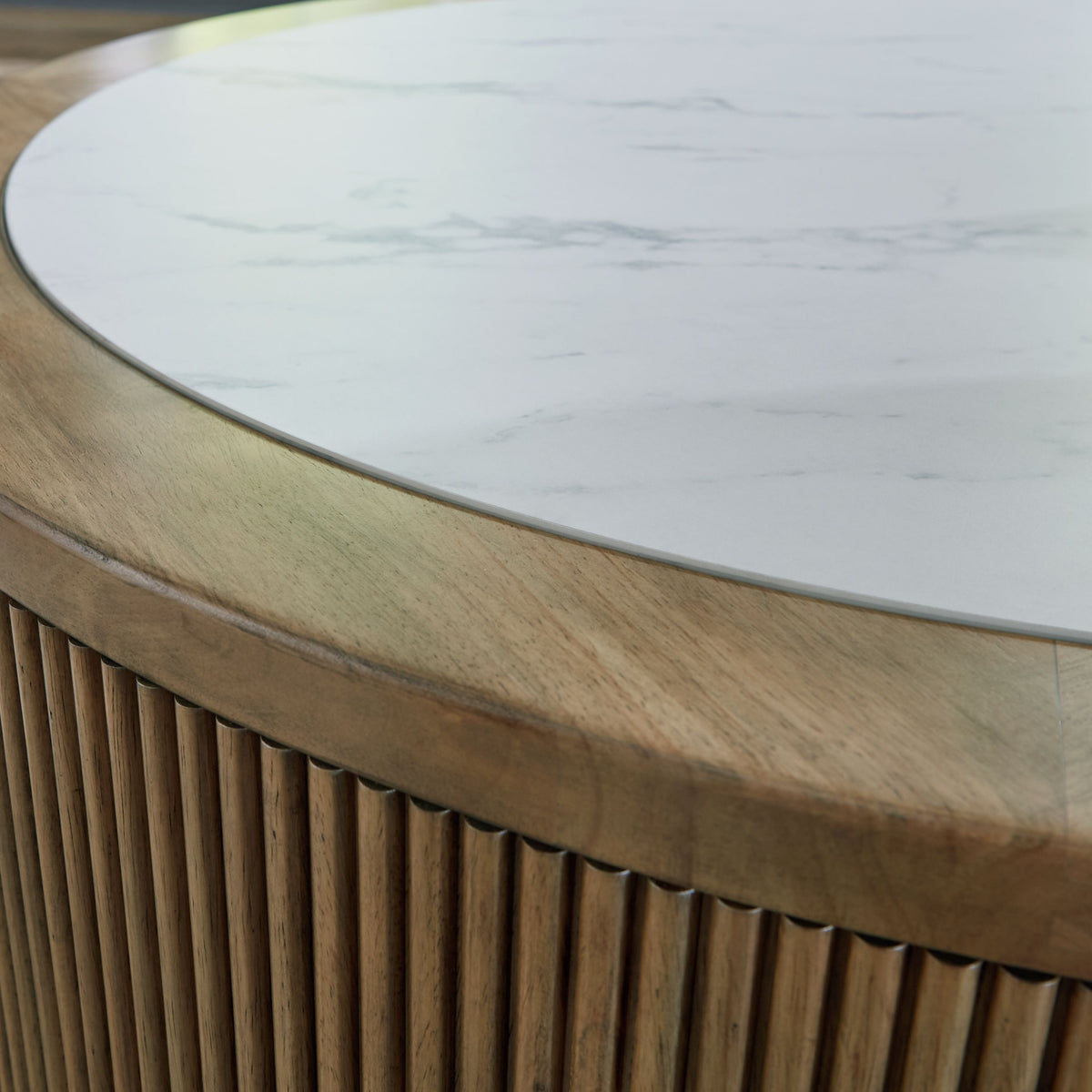 Camdill - Round Cocktail Table - Light Brown / White