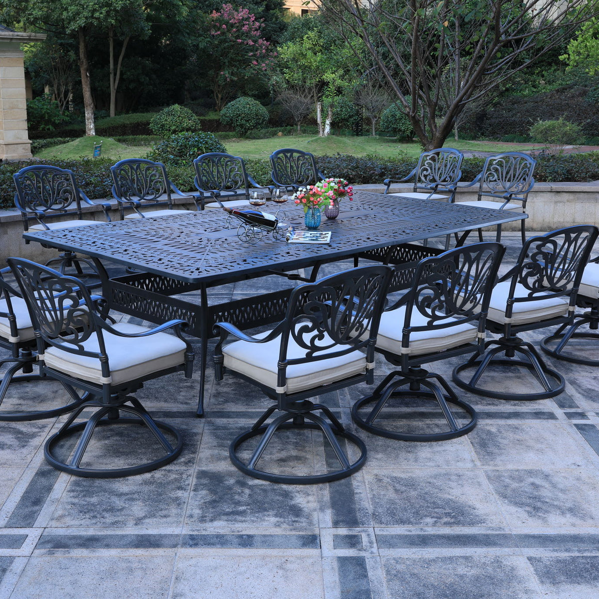 Rectangular Metal Dining Set With Cushions