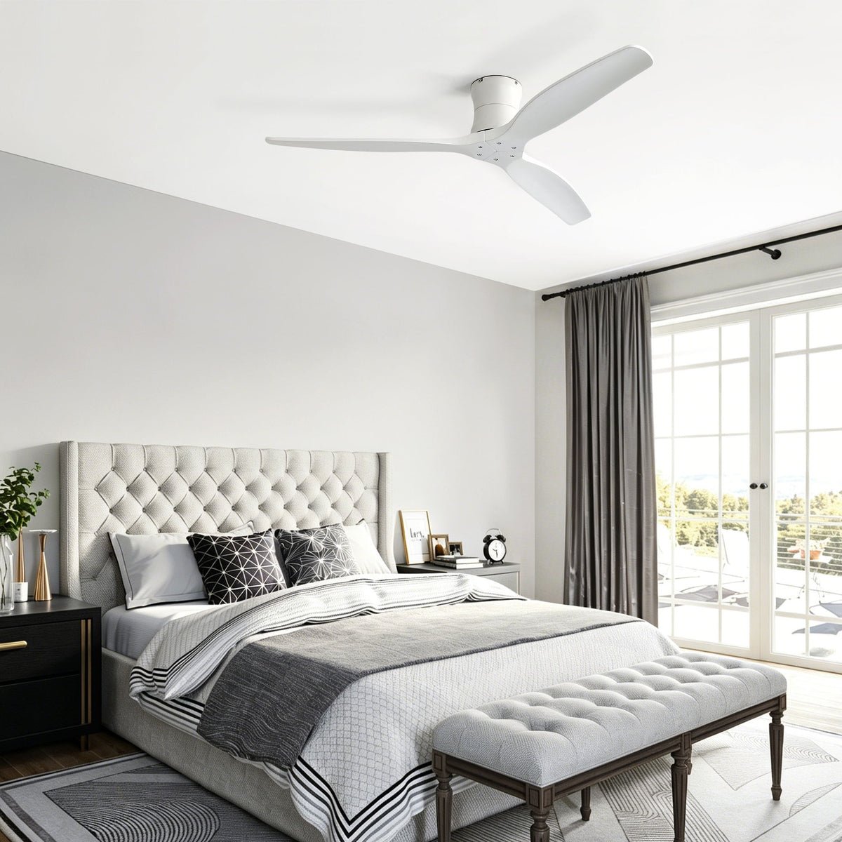 52" Ceiling Fan, No Light Flush Mount Low Profile 3 Blades With Remote Control