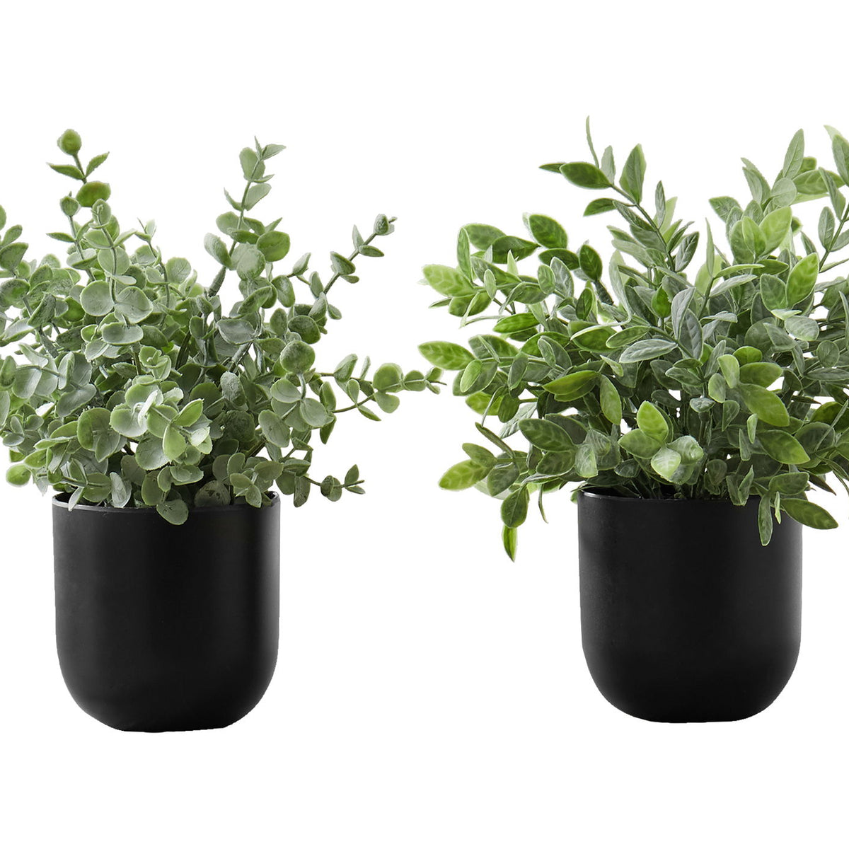 11" Tall, Artificial Plant, Eucalyptus Grass, Indoor, Faux, Fake, Table, Greenery, Potted, Decorative (Set of 2) - Green / Black
