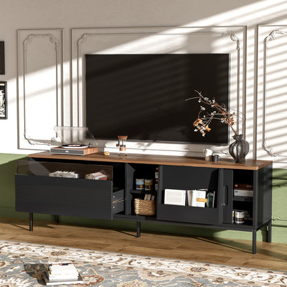 TV Stand Sliding Doors Adjustable Shelves Walnut 70.8-inch