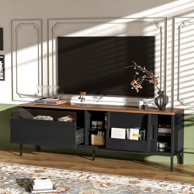 TV Stand Sliding Doors Adjustable Shelves Walnut 70.8-inch