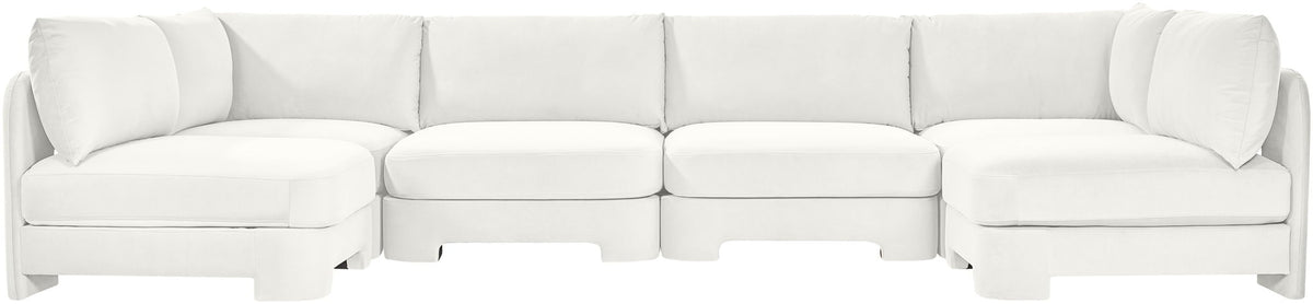 White velvet performance U-shaped armless sectional sofa, 6-piece set