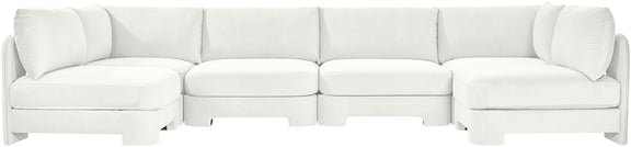 White velvet performance U-shaped armless sectional sofa, 6-piece set