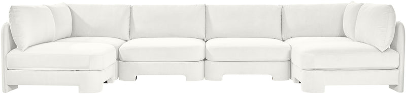 White velvet performance U-shaped armless sectional sofa, 6-piece set