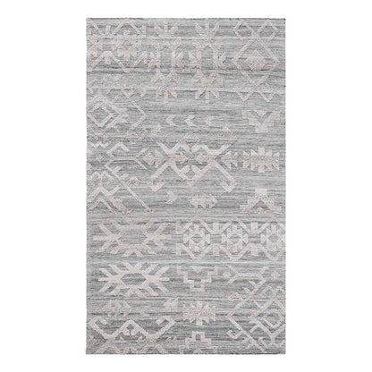 Tundra gray rug with distressed geometric pattern, full rug view