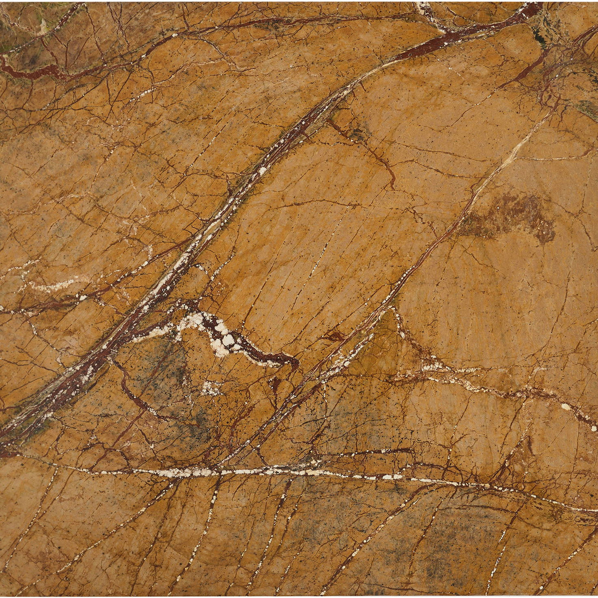 Warm brown marble serving tray with corner posts and prominent vein design