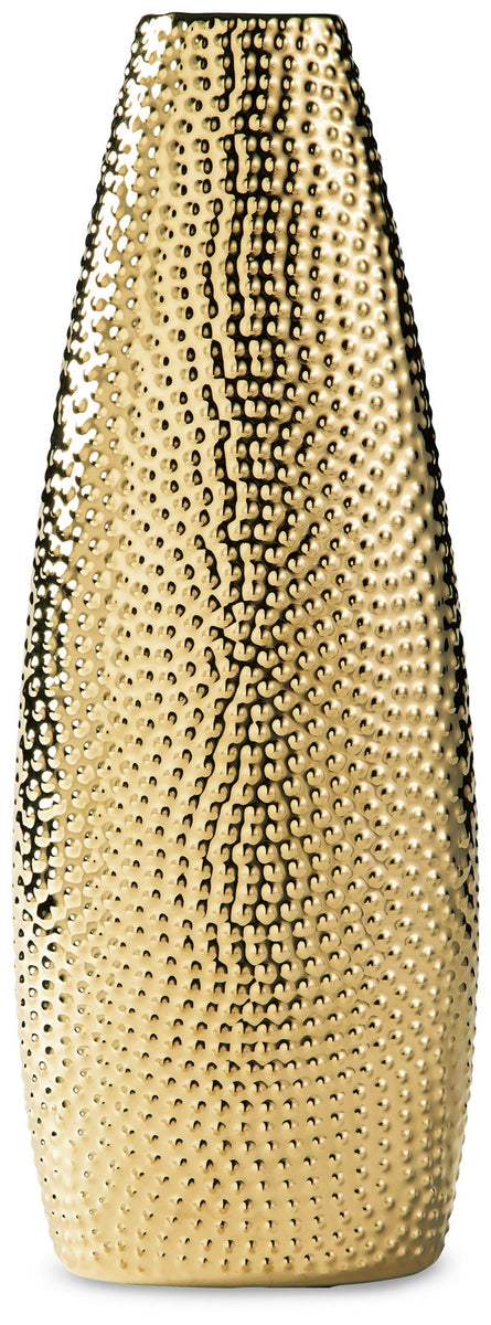 Efim gold-finish beaded vase with flared top and tapered sides