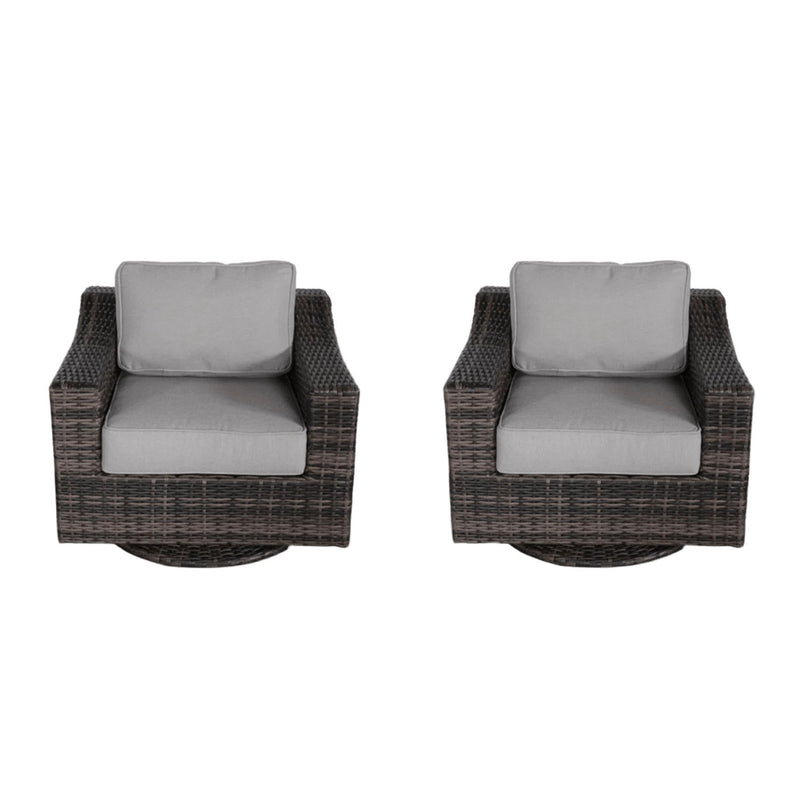 Contemporary Outdoor Swivel Patio Chair With Cushions (Set of 2) - Brown