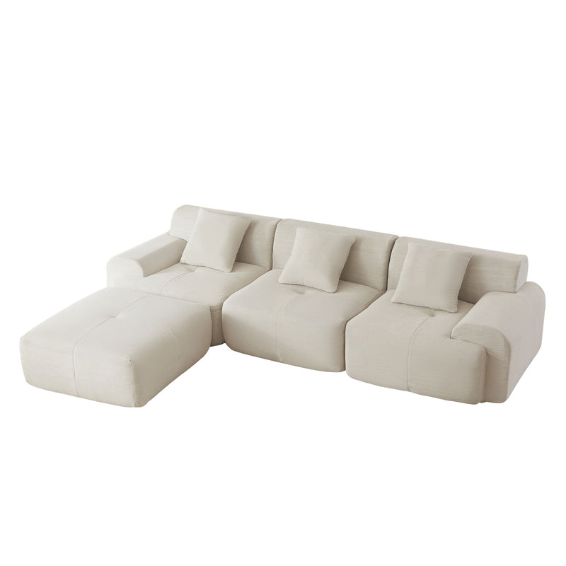 L Shaped Modular Sectional Sofa Corduroy And Movable Ottoman