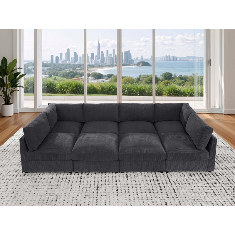 Dark gray 3-seat sectional sofa with ottoman benches and tufted cushion seating