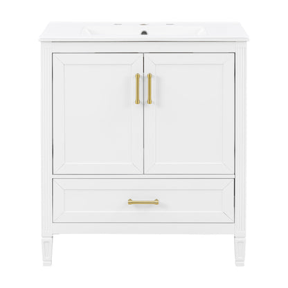 Elegant Fluted Bathroom Vanity With Sink, Soft Close Doors & Drawer