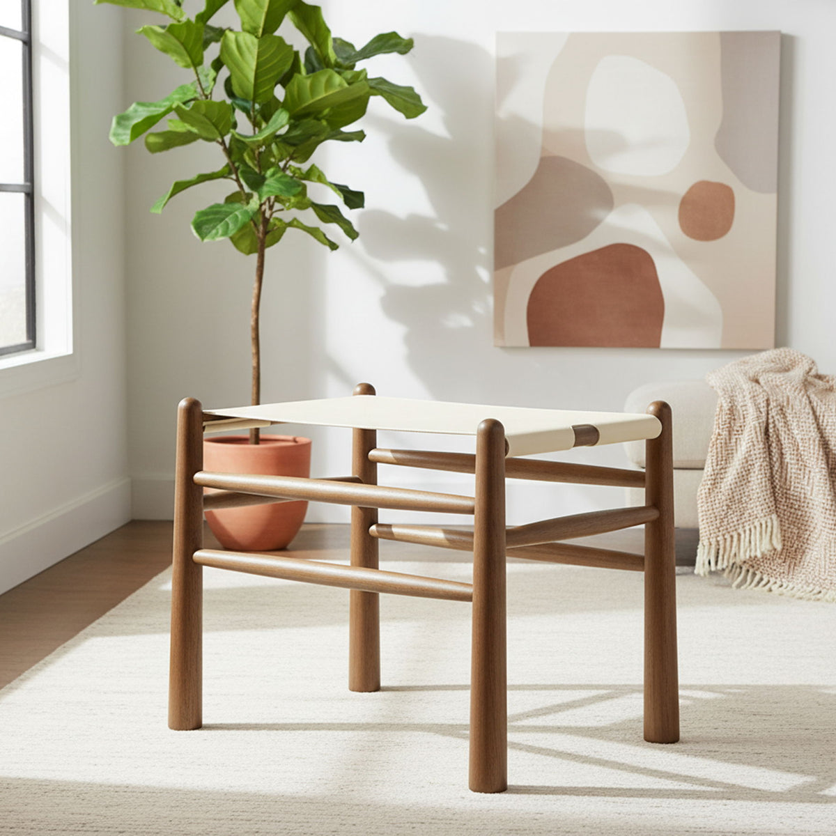 Santos - Faux Leather Upholstered Bench - Walnut Frame