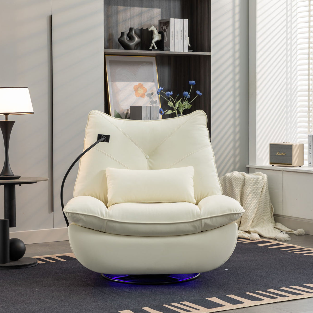 270 Swivel Glider Recliner Chair, Power Recliner Rocking Chair, USB Port Charge For Nursery Chair With Atmosphere Lamp For Living Room Bedroom Apartment