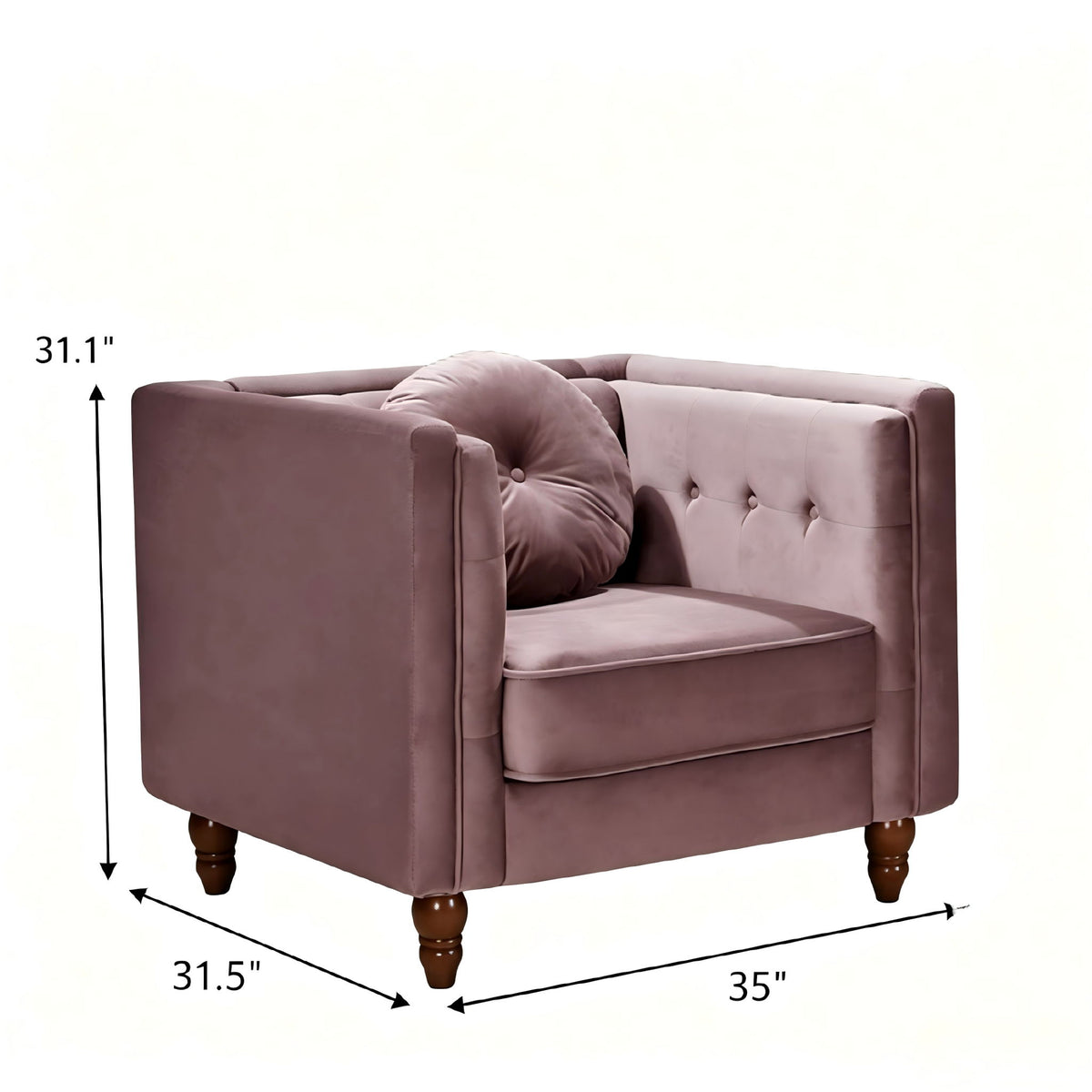 Blush pink tufted square-arm accent side chair with cushioned seat and arms