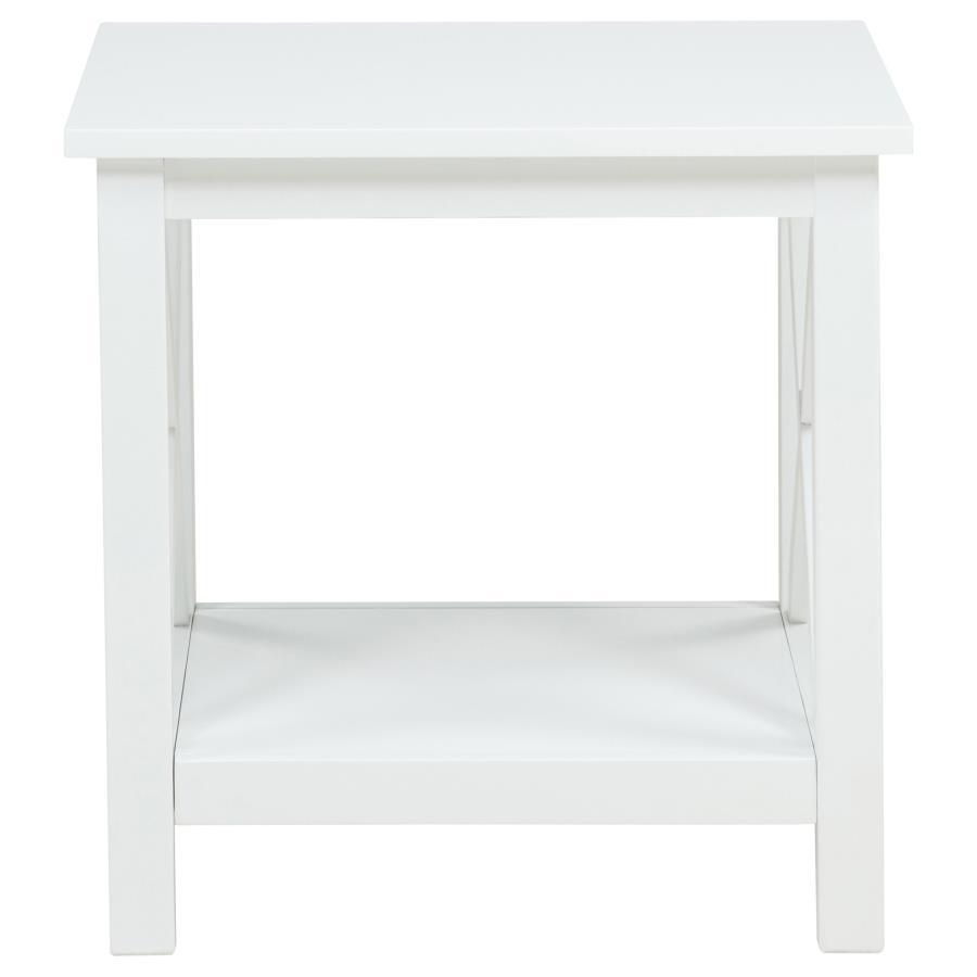 Skyview - Square Pine Wood Side End Table With Shelf - White