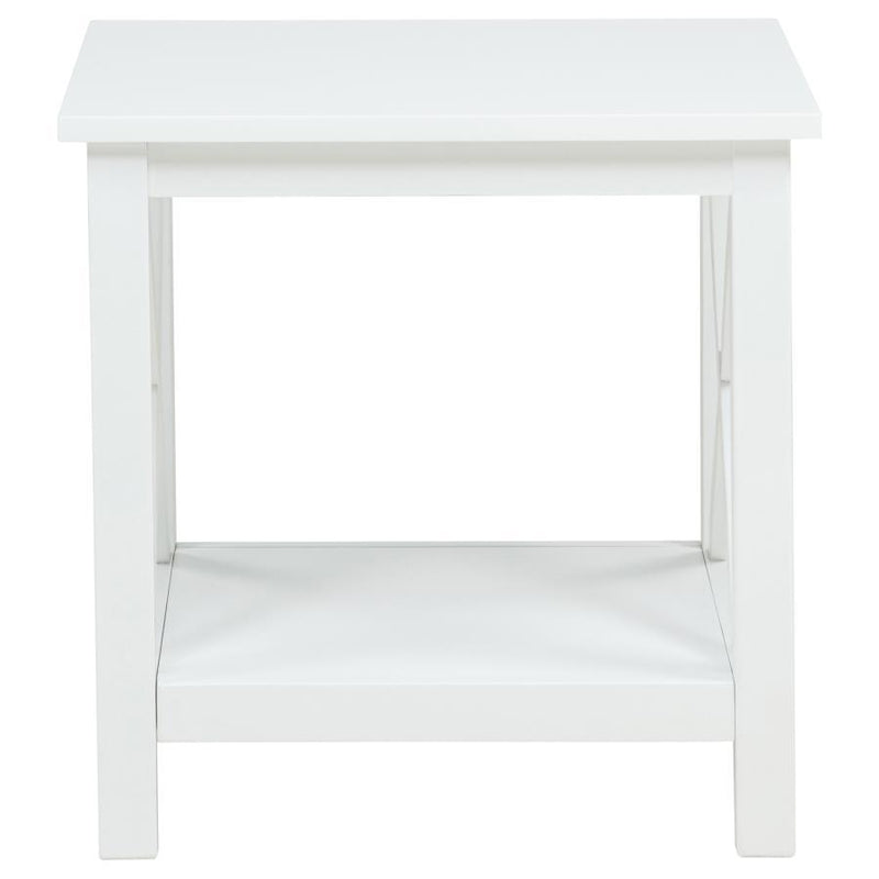Skyview - Square Pine Wood Side End Table With Shelf - White