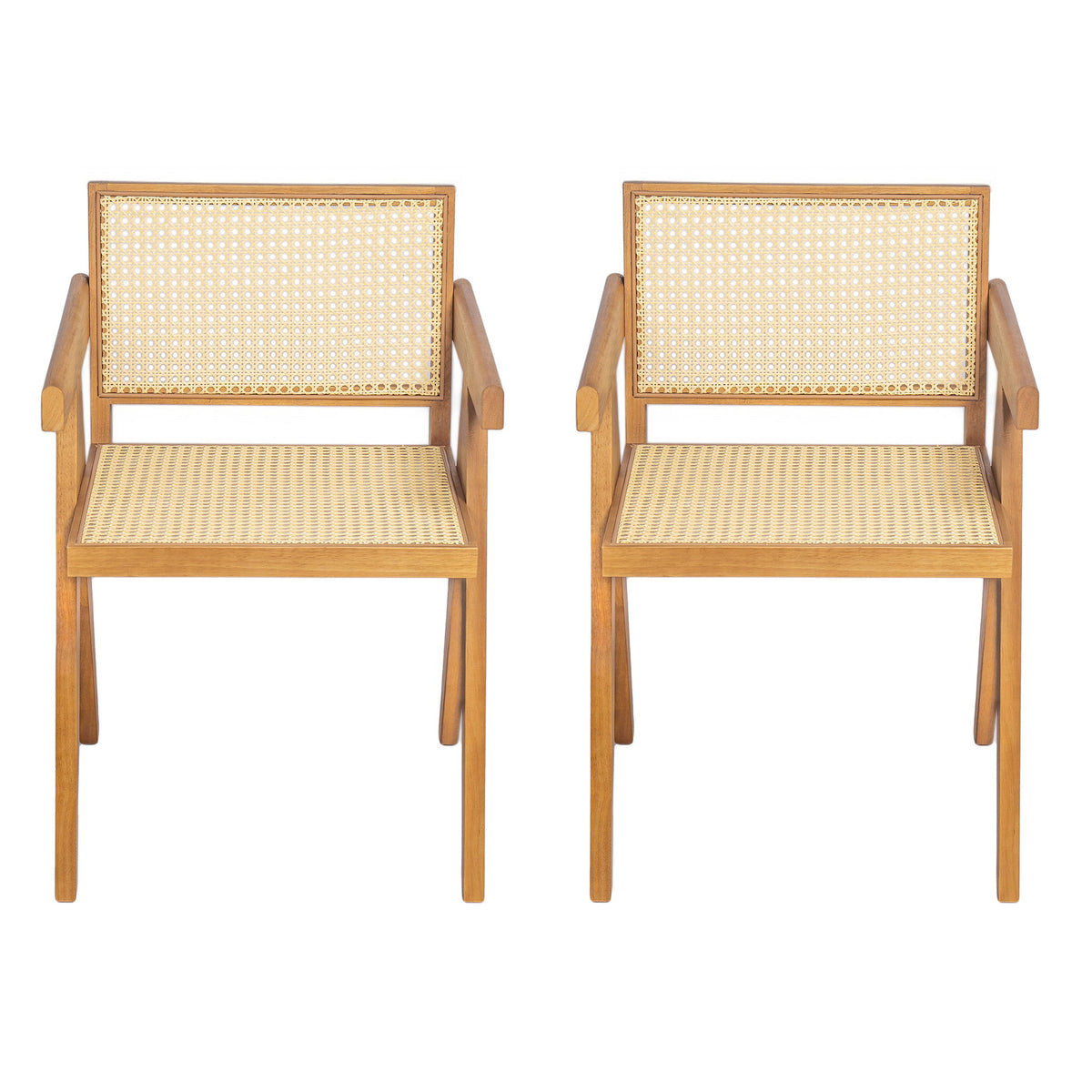 Chandigarh Arm Dining Chair With Natural Cane Design (Set of 2)