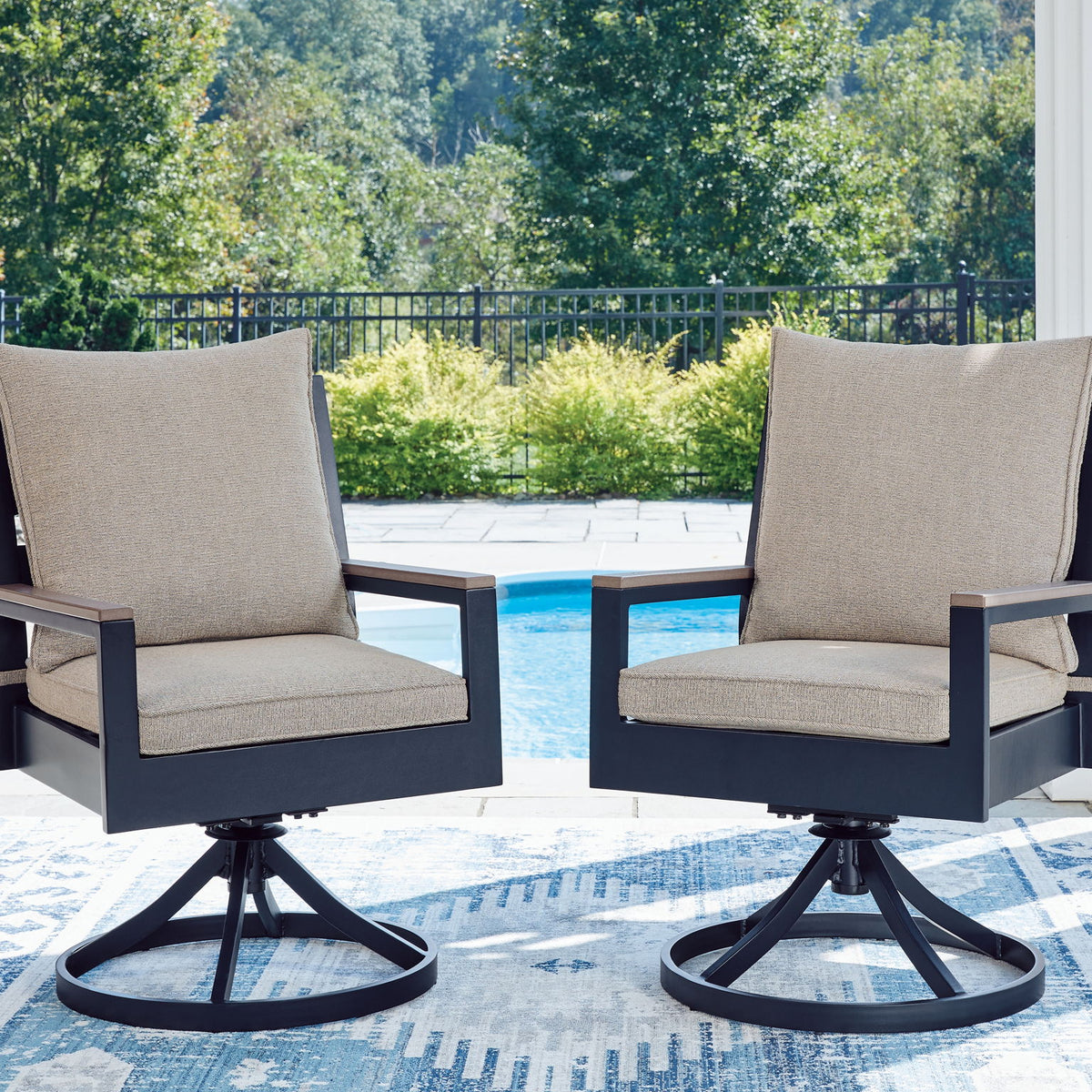 East Beach - Swivel Chair With Cushion (Set of 2) - Blue