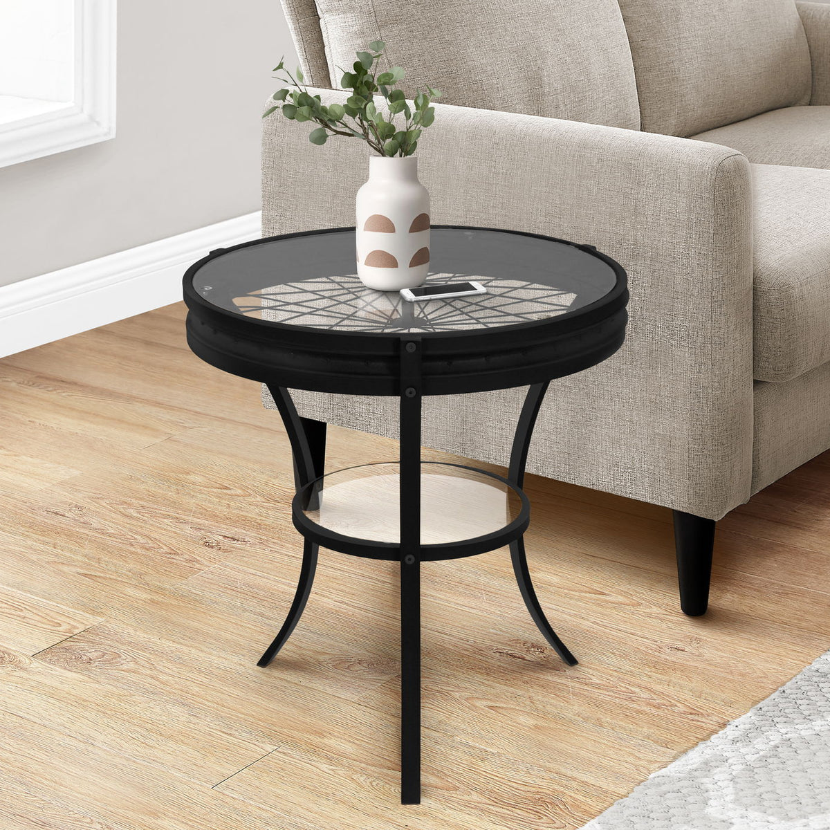 Round Accent Table, Transitional - Black