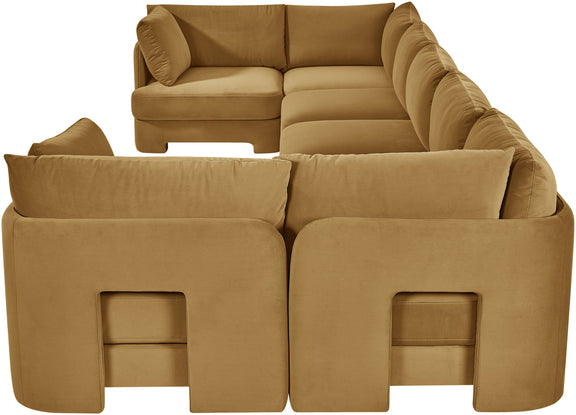 Tan velvet U-shaped sectional sofa, 7-piece set with ottoman blocks