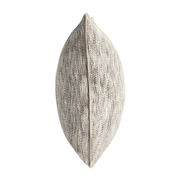 Natural linen-look throw pillow side view with piped edge and textured weave