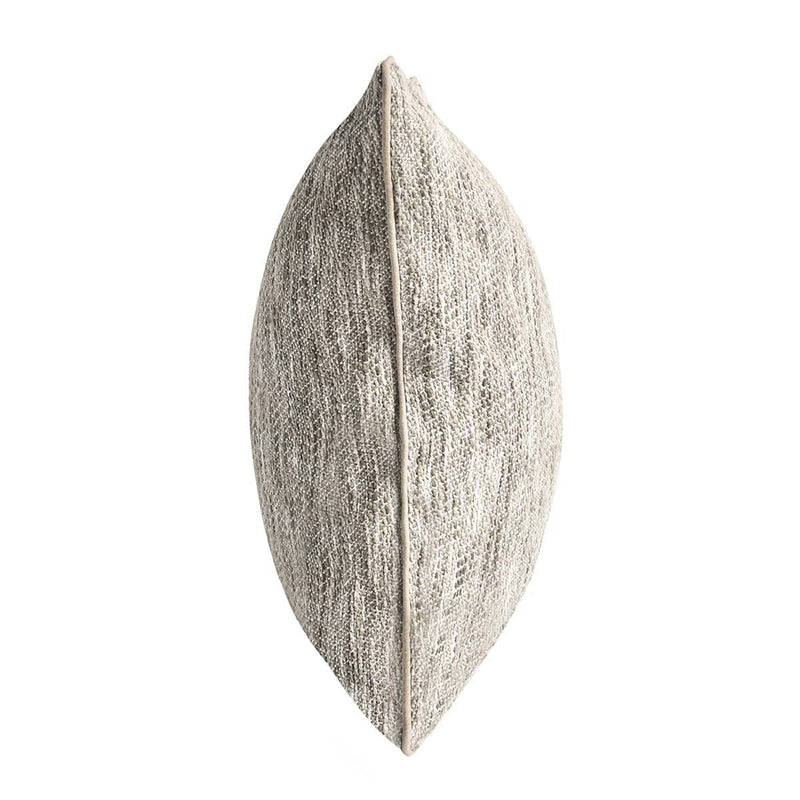 Natural linen-look throw pillow side view with piped edge and textured weave