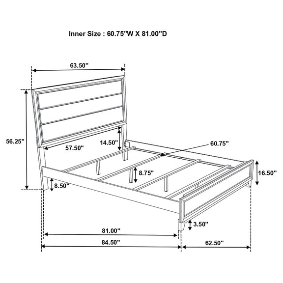 Bedroom bed dimensions diagram with labeled measurements for headboard and frame