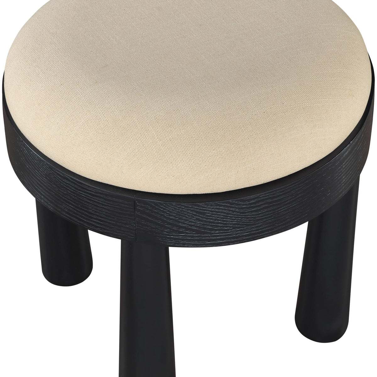 Larea - Linen Textured Fabric Ottoman - Black Base