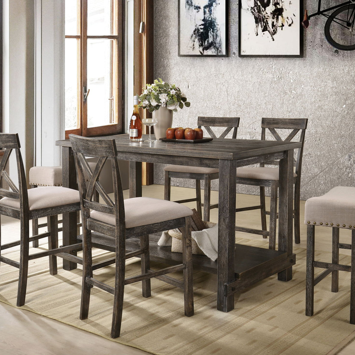 Martha II - 7 Pieces Counter Height Dining Room Set - Gray