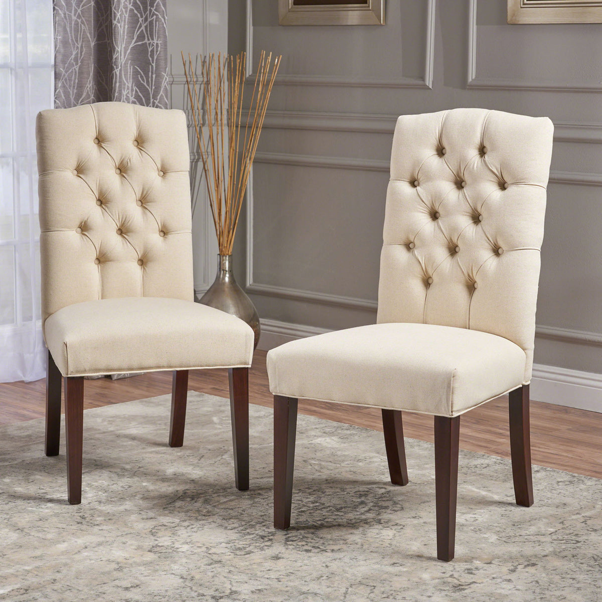 Harriet - Tufted Dining Chair Set Modern Farmhouse Style - Ivory Linen