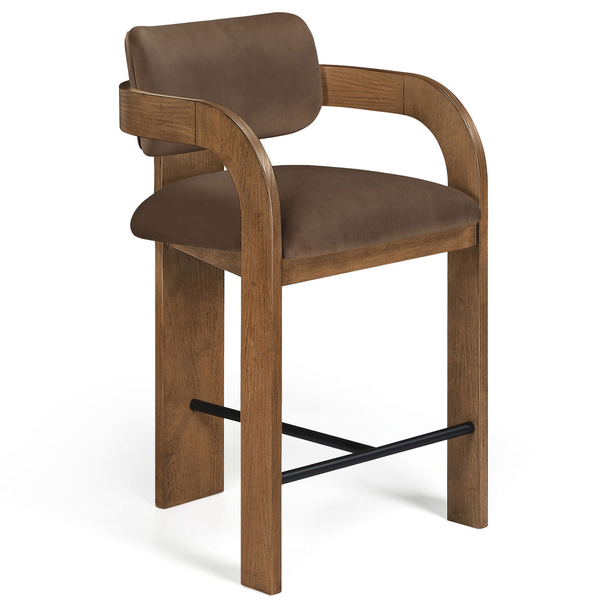 Cedra - Velvet Performance Fabric Upholstered Counter Stool - Brown Frame