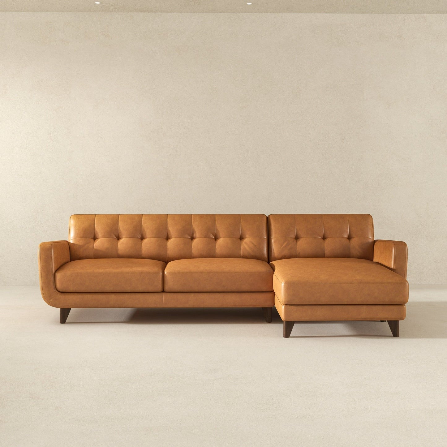 Allison - Mid-Century Modern Leather Sectional Sofa Chaise