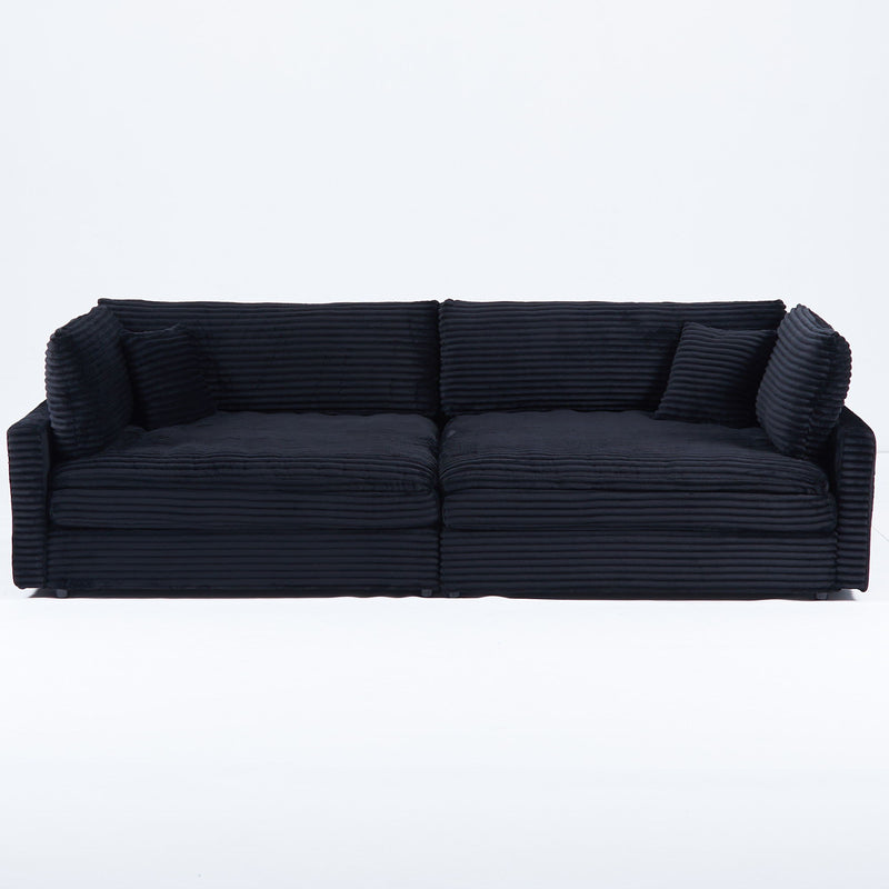 Elegant Corduroy Sofa With Throw Pillows And Backrests