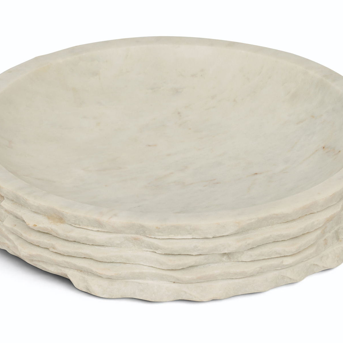 Caesar genuine marble bowl in white, round shallow shape with layered sides