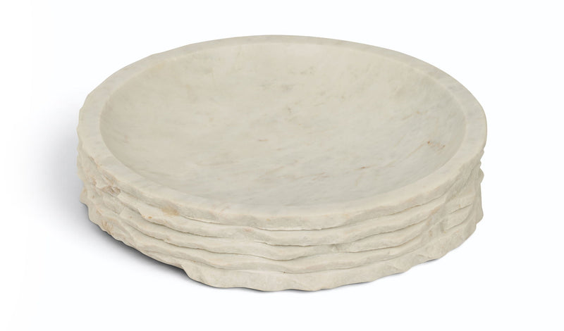 Caesar genuine marble bowl in white, round shallow shape with layered sides