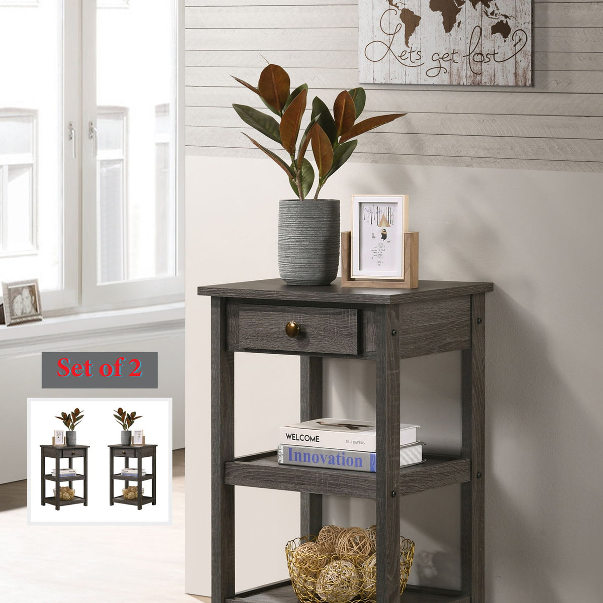 Arine - Console Table With Drawer And Shelves - Gray