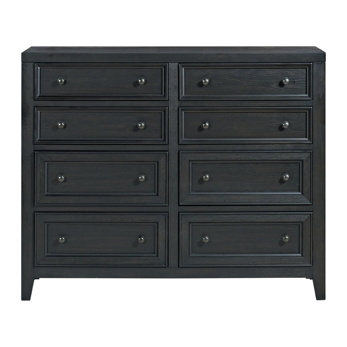 Black framed-front 8-drawer dresser with metal knobs and smooth glides